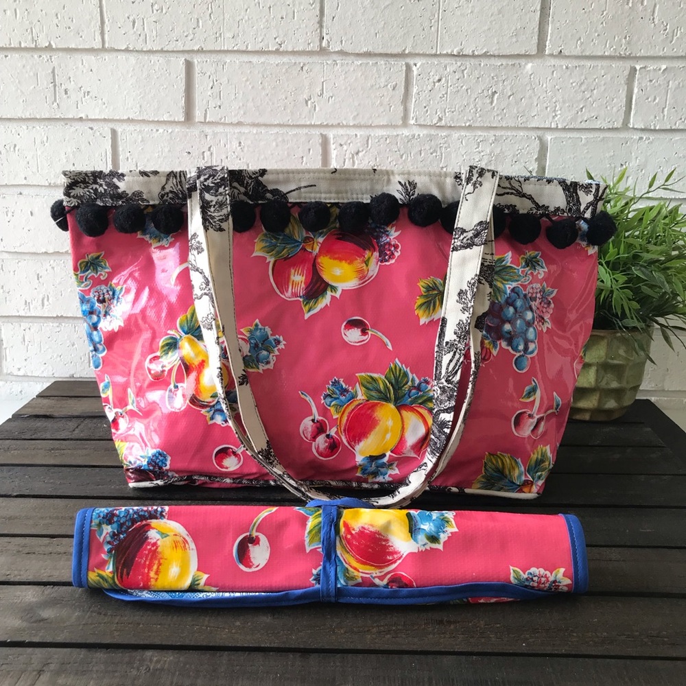 The Roost Company Floral Toile Coated Canvas Diaper Bag Shopper Tote - Picture 1 of 8
